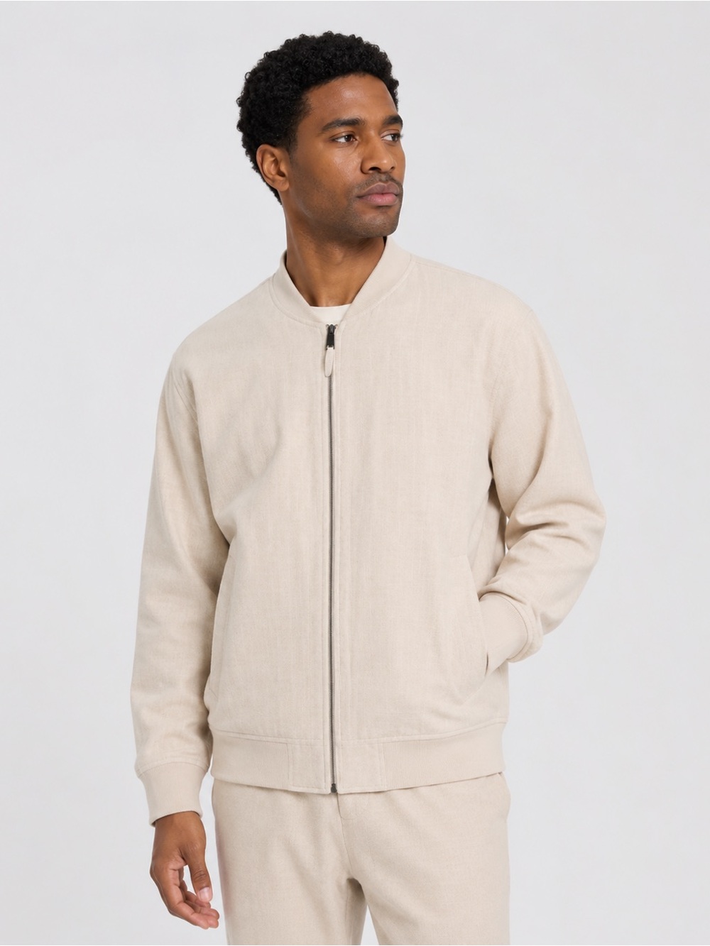 Goodfellow & Co Cream Linen Blend Twill Bomber Jacket Size Large